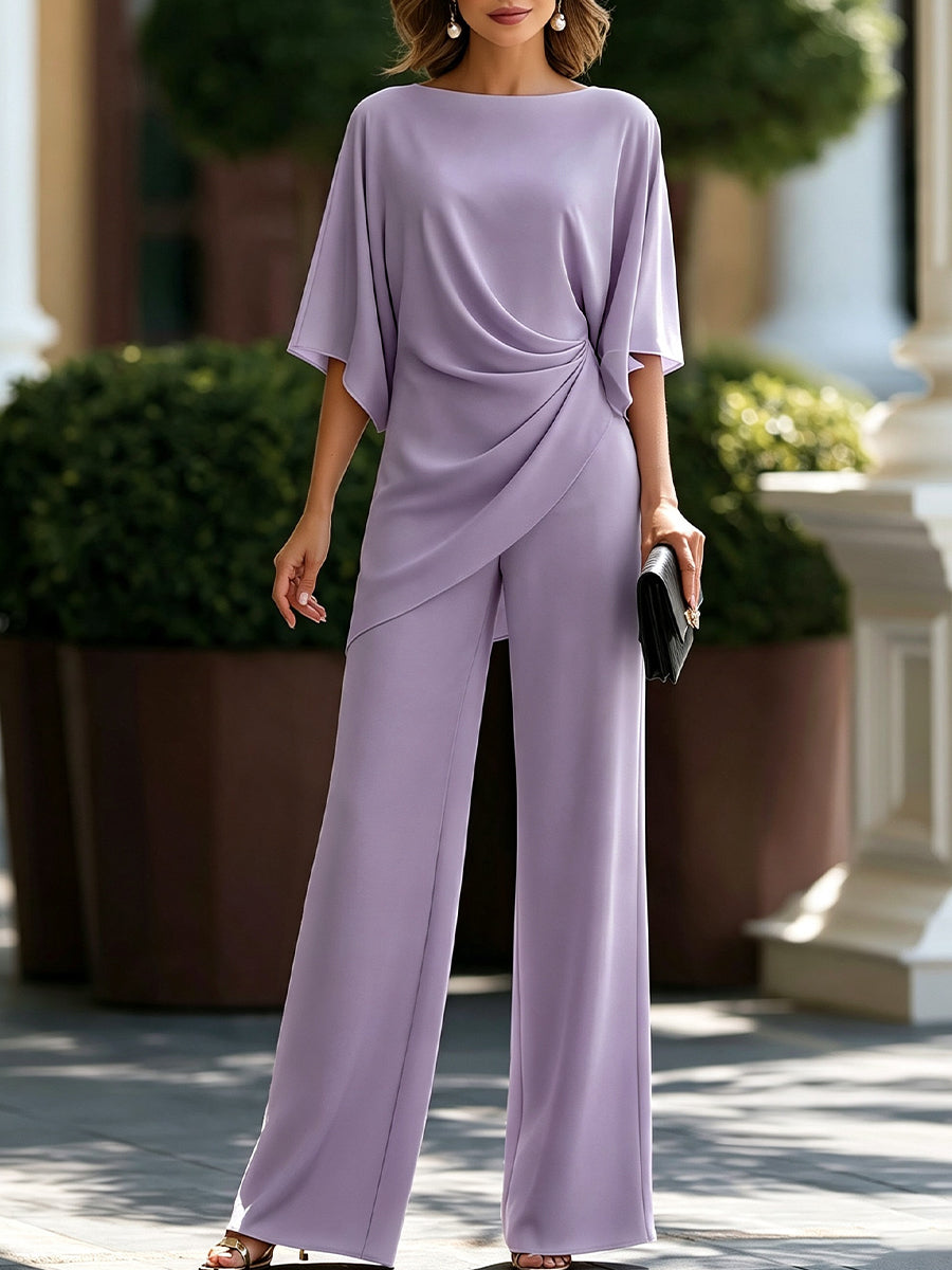Draped Waist Cape Sleeve Set - Lavender