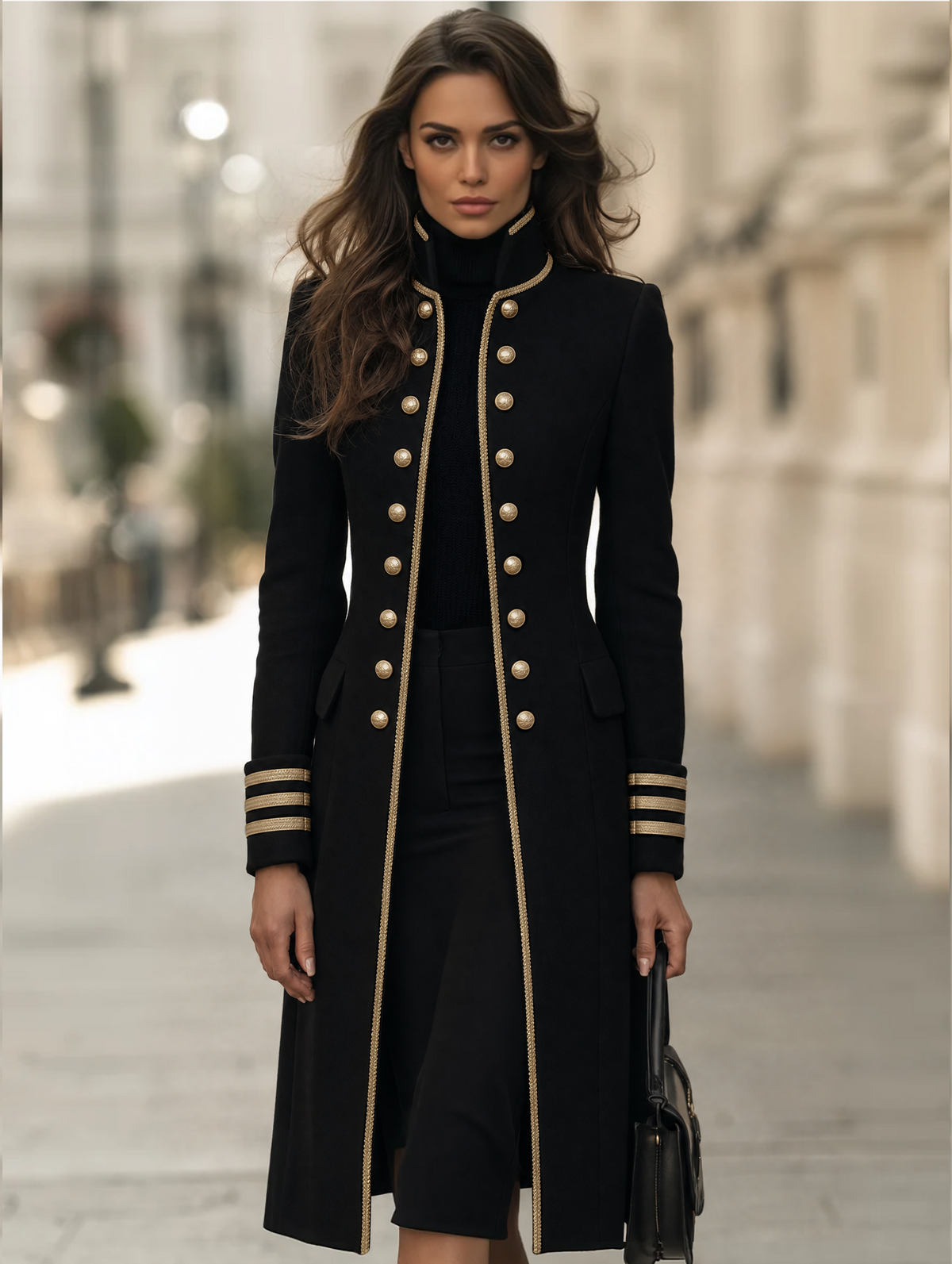 Double-Breasted Military Longline Coat