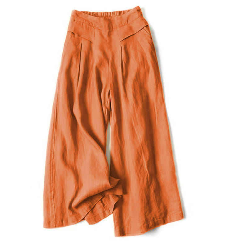 Women's Cotton Linen High Waisted Wide Leg Trousers with Pockets – Orange