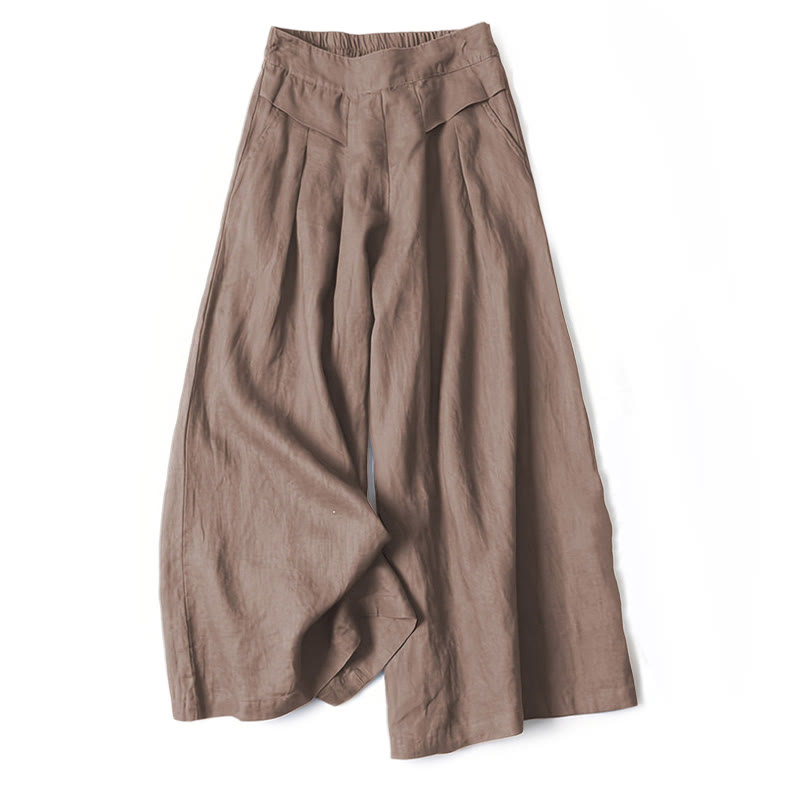 Women's Cotton Linen High Waisted Wide Leg Trousers with Pockets – Sienna