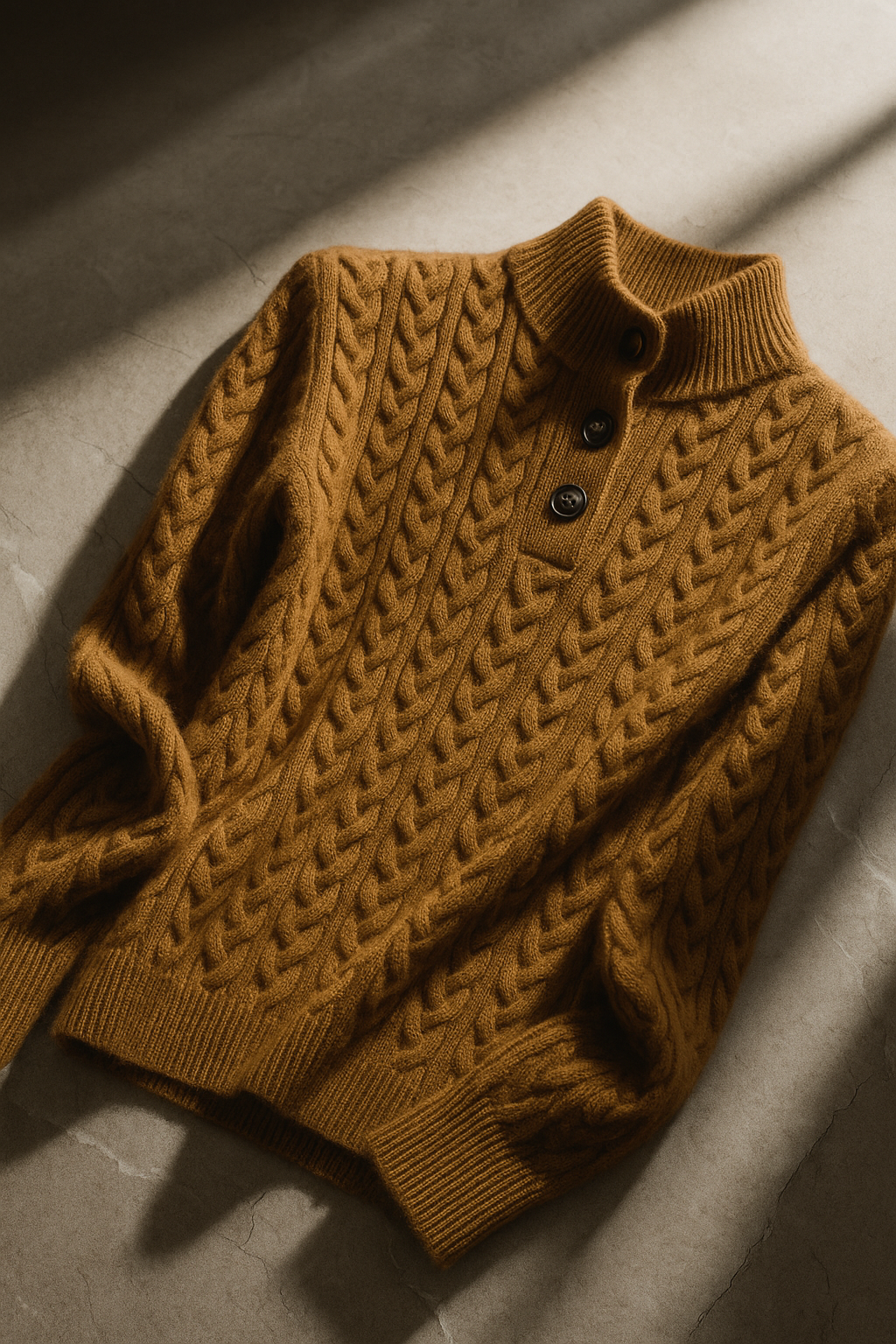 Women's Cable Knit Jumper with Button Neck