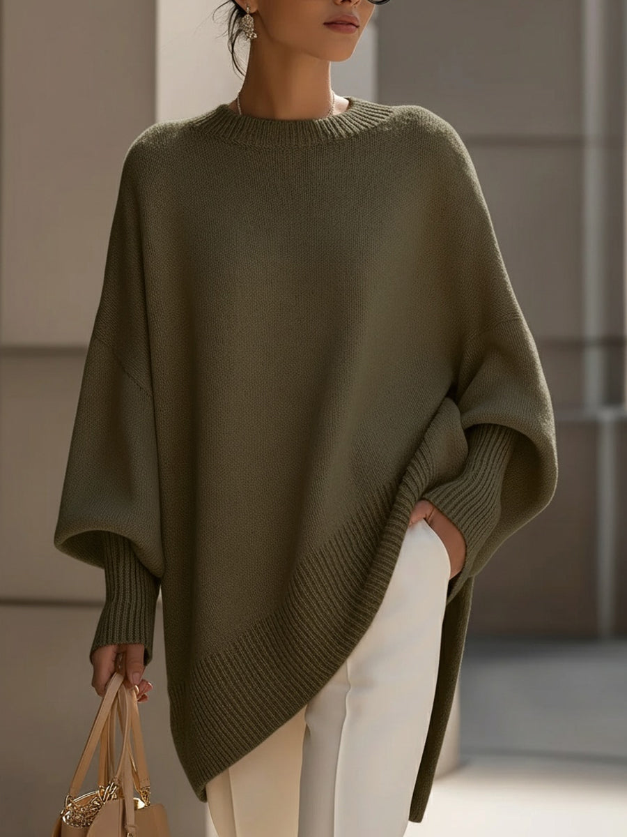 Oversized Knit Poncho Jumper - Olive Green