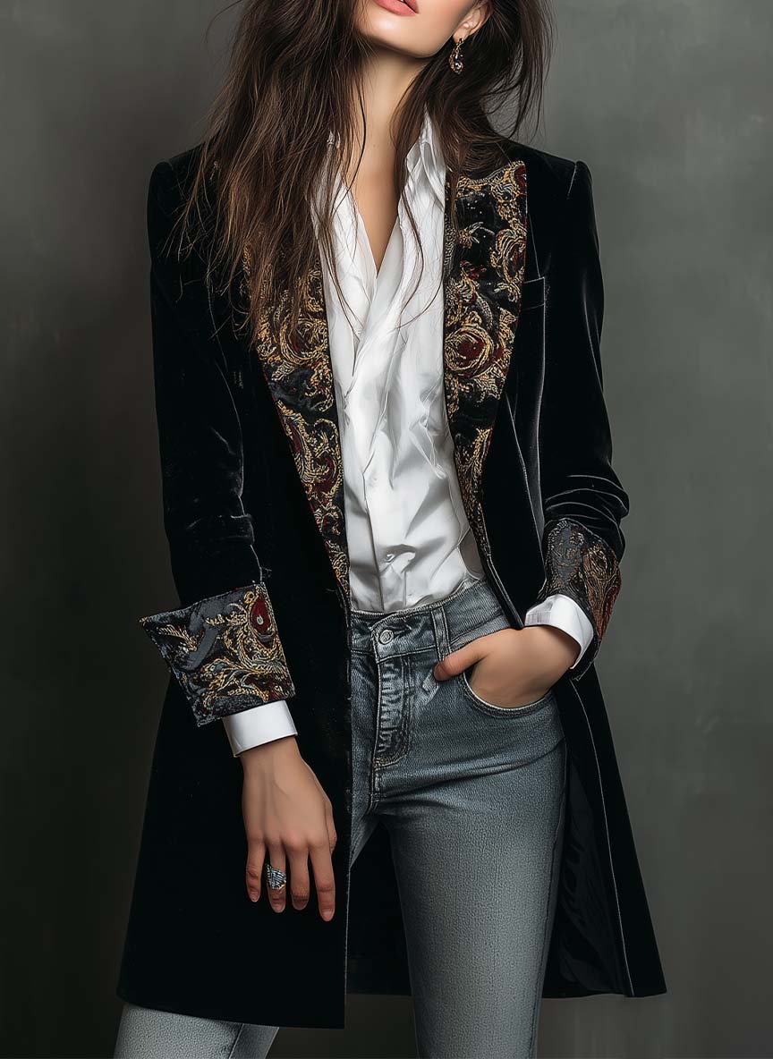 Women's Baroque Trim Tailored Blazer in Black – Black