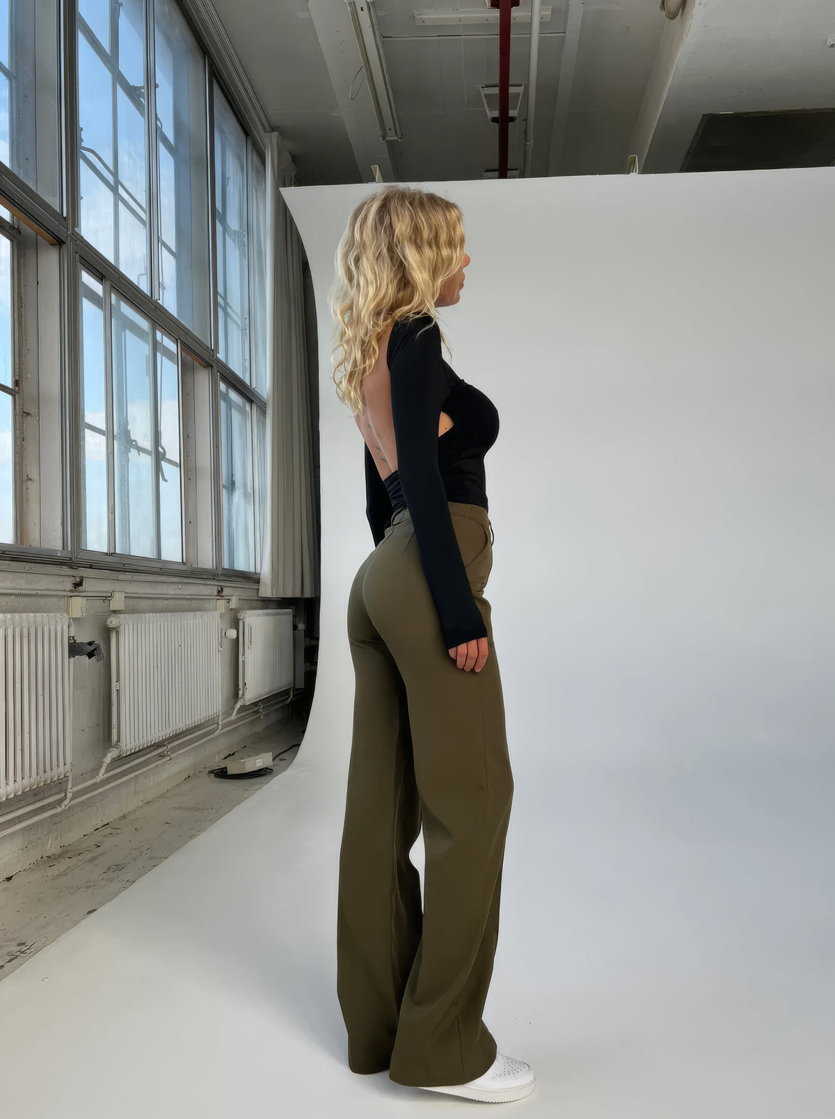 Women's Wide Leg Trousers with Relaxed Fit – Green