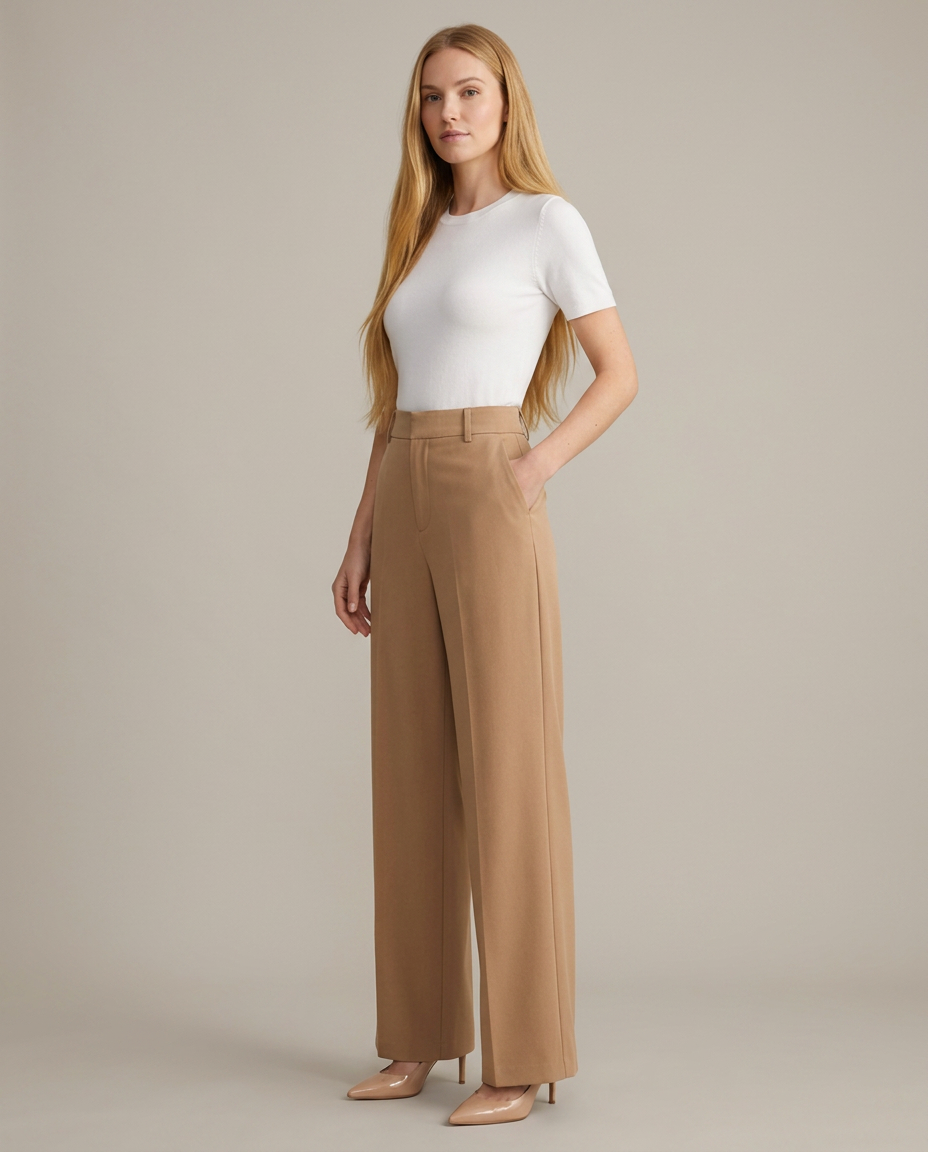 Women's High Waisted Wide Leg Trousers with Pleats