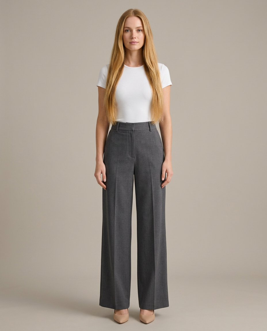 Women's High Waisted Wide Leg Trousers with Pleats – Dark Grey