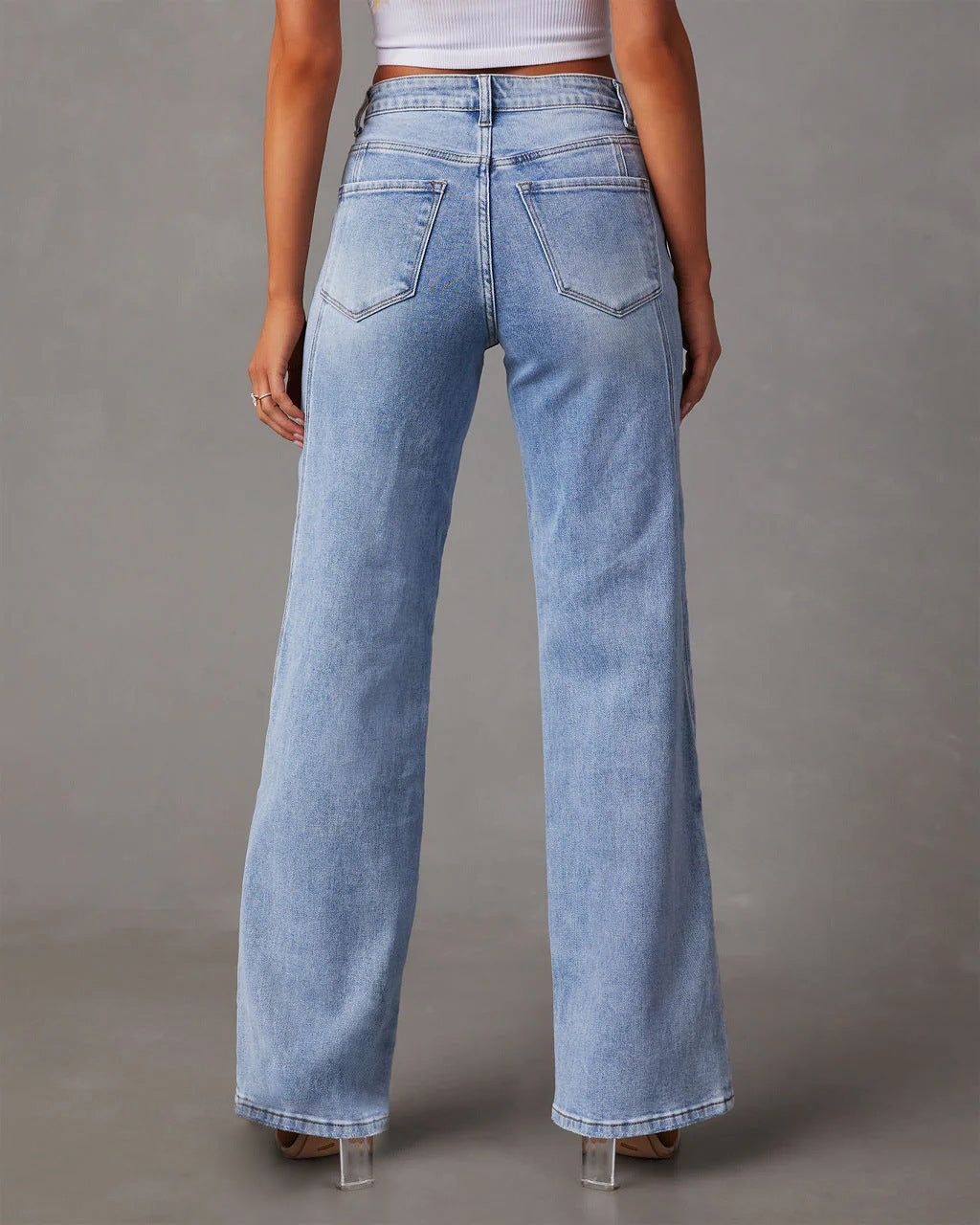 Women's High Waisted Straight Leg Jeans with Seam Details