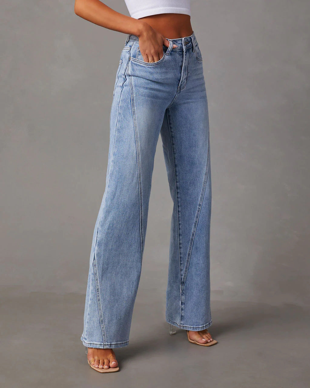 Women's High Waisted Straight Leg Jeans with Seam Details