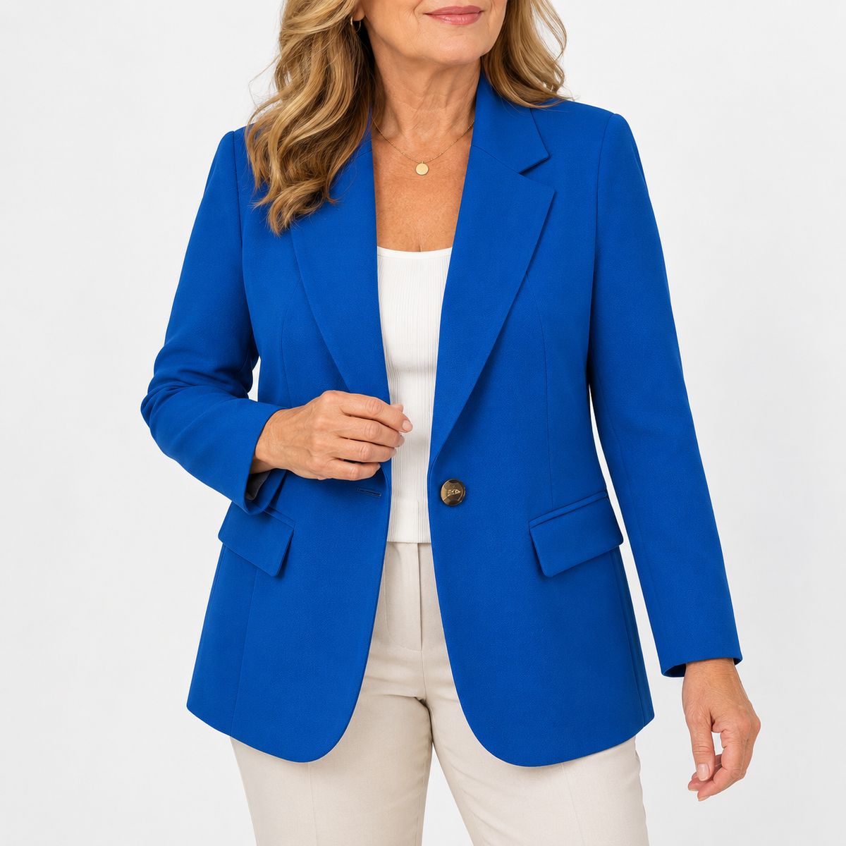 Women's Classic One-Button Tailored Blazer – Blue