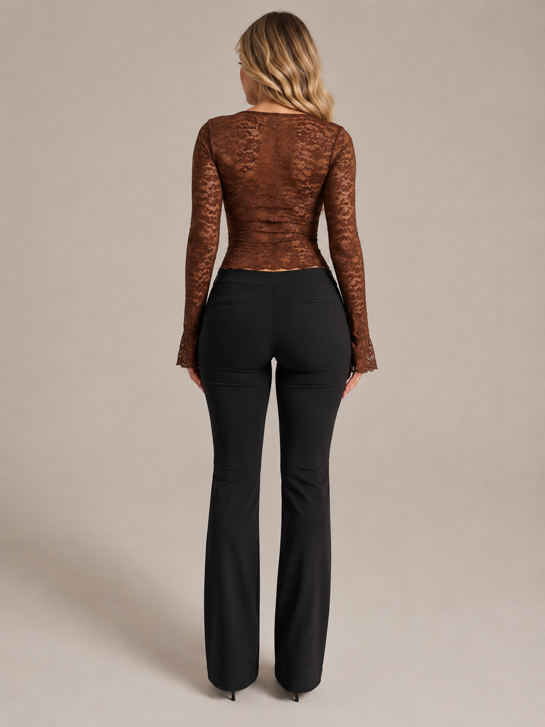 Women's Square Neck Top with Lace Flared Sleeves