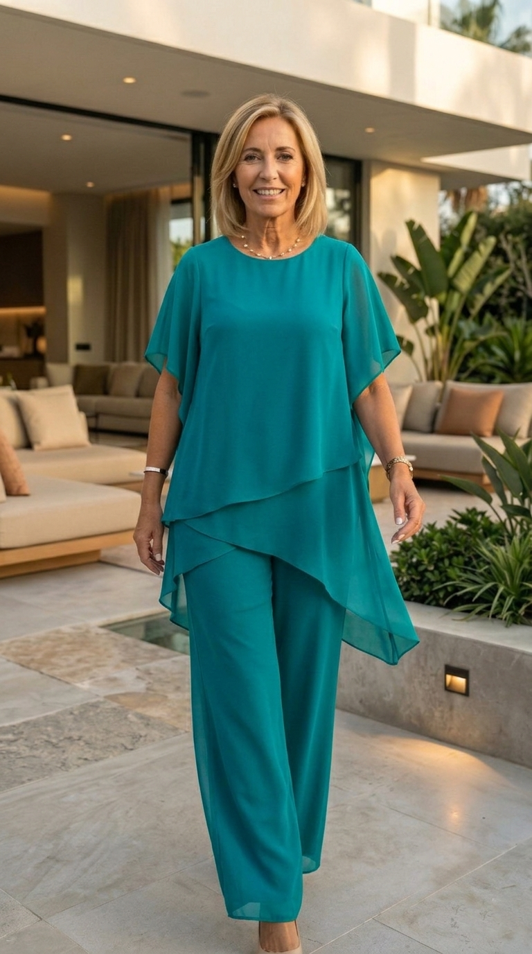 Chiffon Two-Piece Set - Turquoise