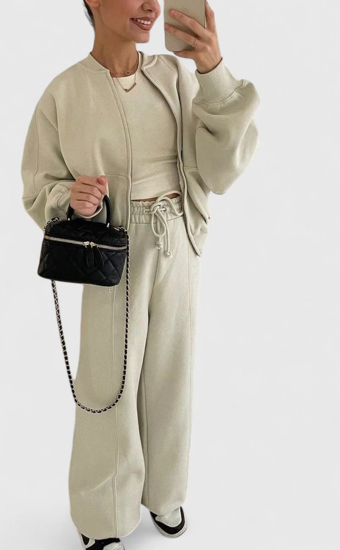 Relaxed Half-Zip Two-Piece Set
