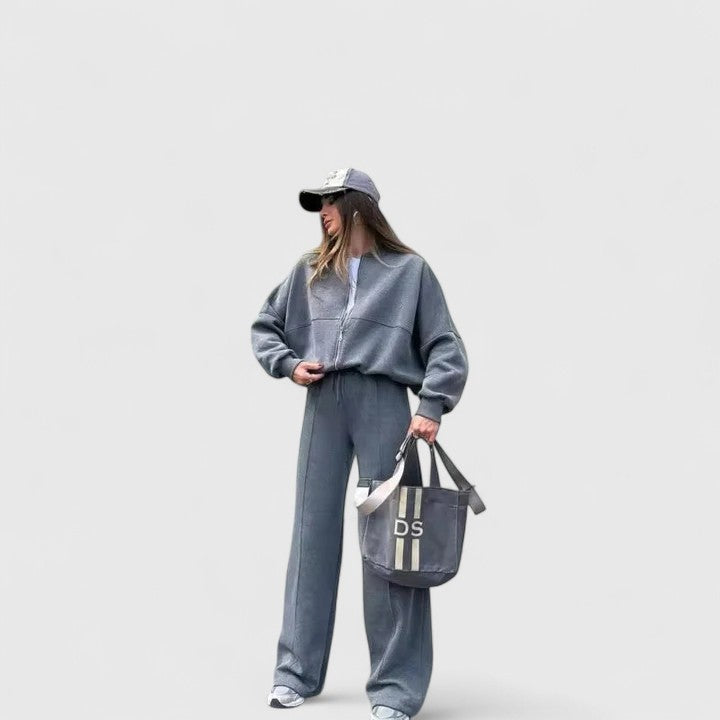 Relaxed Half-Zip Two-Piece Set
