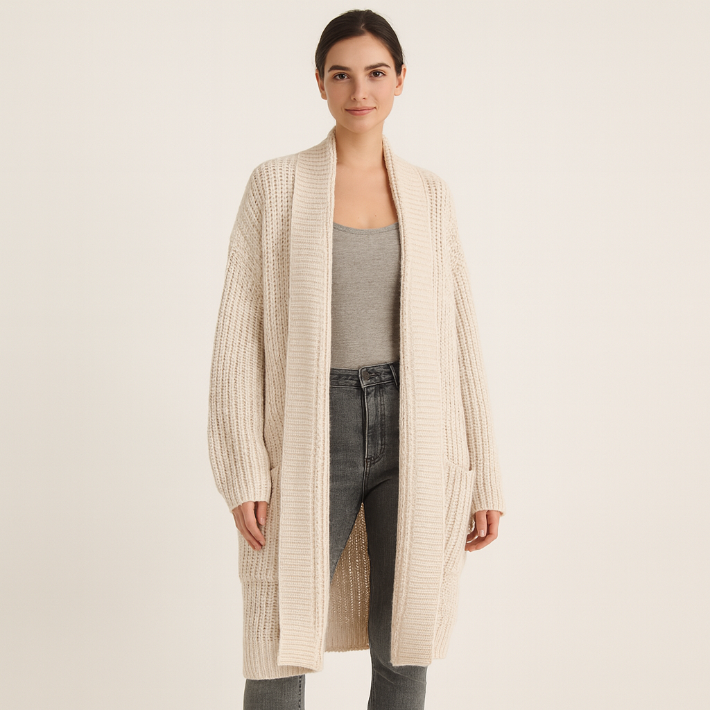 Women's Long Knitted Cardigan with Pockets – Khaki
