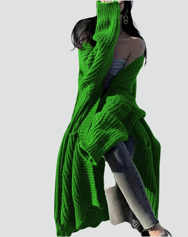 Women's Long Knitted Cardigan with Pockets