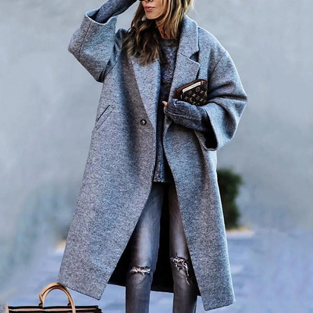 Long Oversized Padded Plaid Coat - Grey Plaid