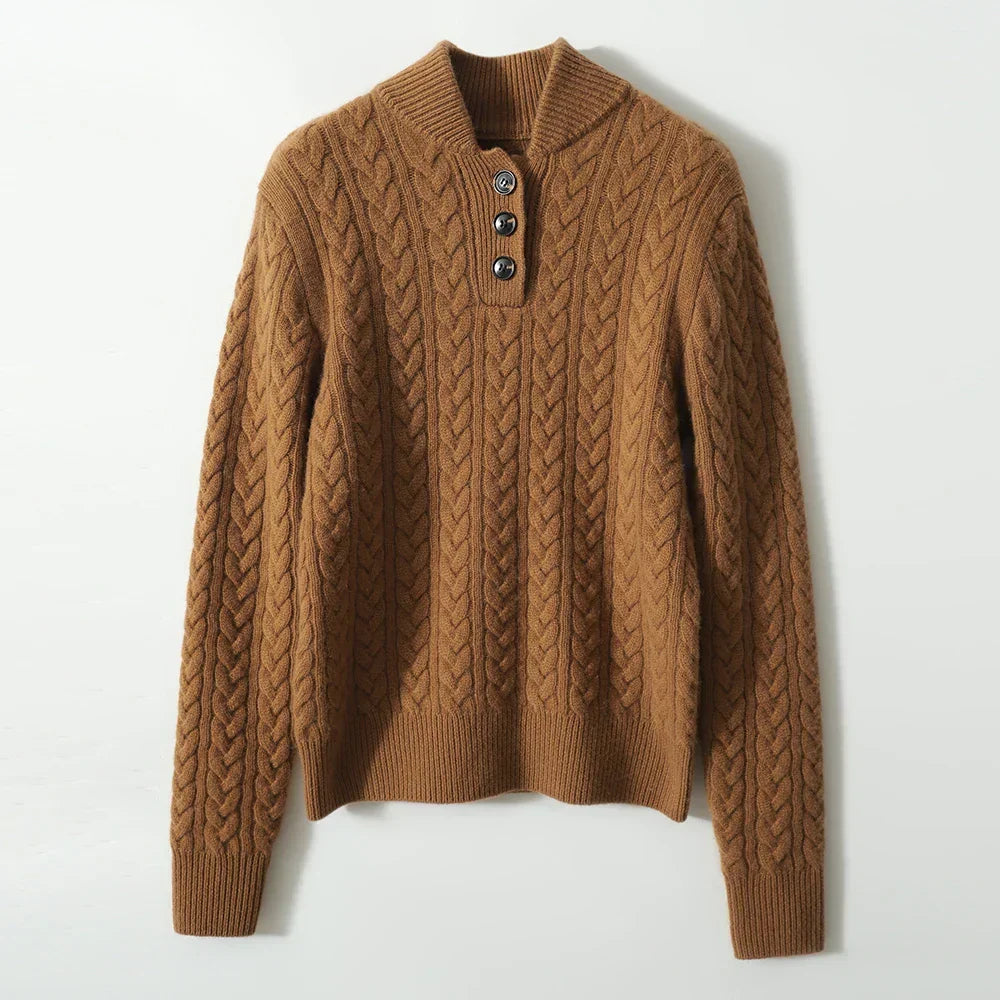 Women's Cable Knit Jumper with Button Neck