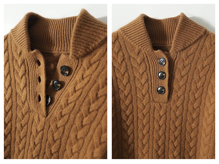 Women's Cable Knit Jumper with Button Neck