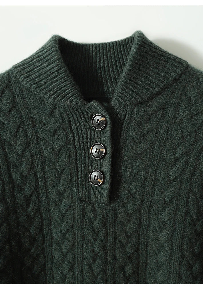 Women's Cable Knit Jumper with Button Neck