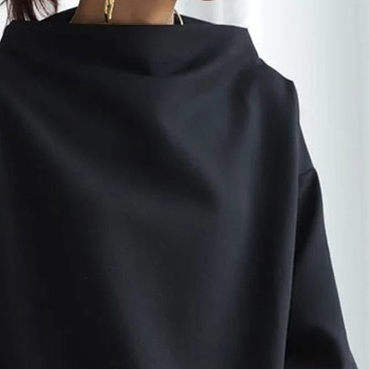 Women's High Neck Relaxed Top with Long Sleeves