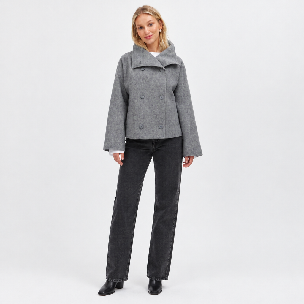 Women's Double-Breasted Short Coat with Wide Collar 6