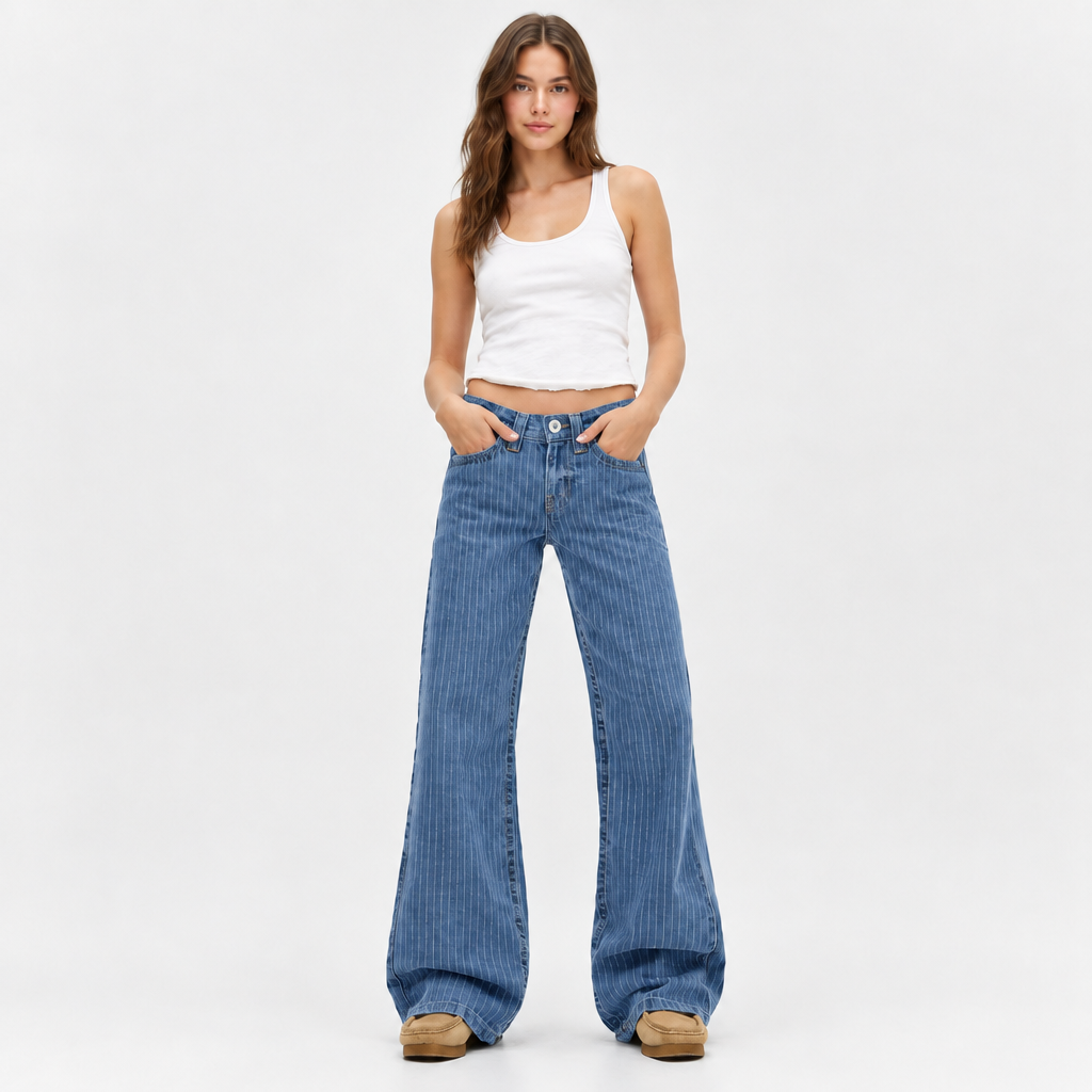 Women's Pinstripe Wide Leg Jeans – Blue