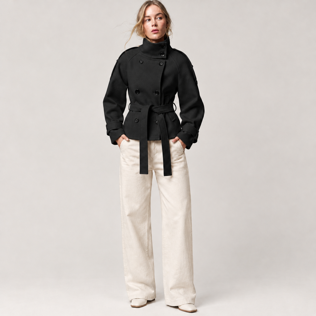 Women's Short Belted Trench Jacket for Spring and Autumn 5