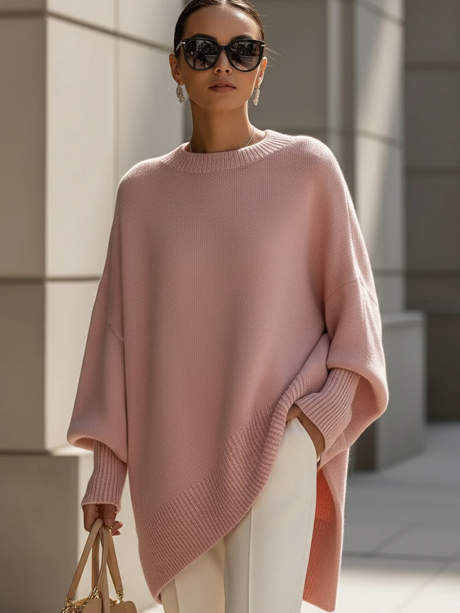 Oversized Knit Poncho Jumper - Pink