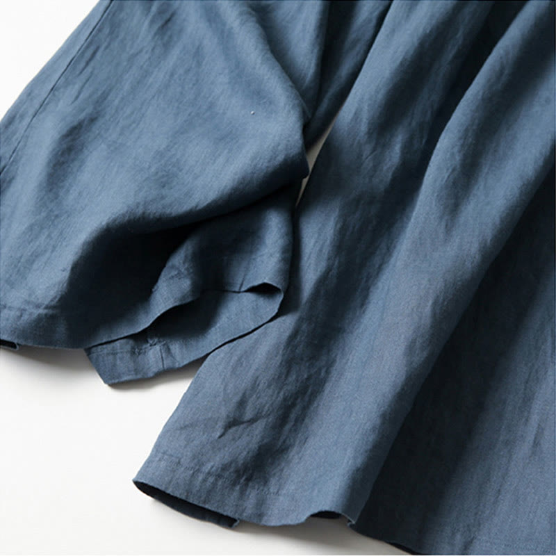 Women's Cotton Linen High Waisted Wide Leg Trousers with Pockets