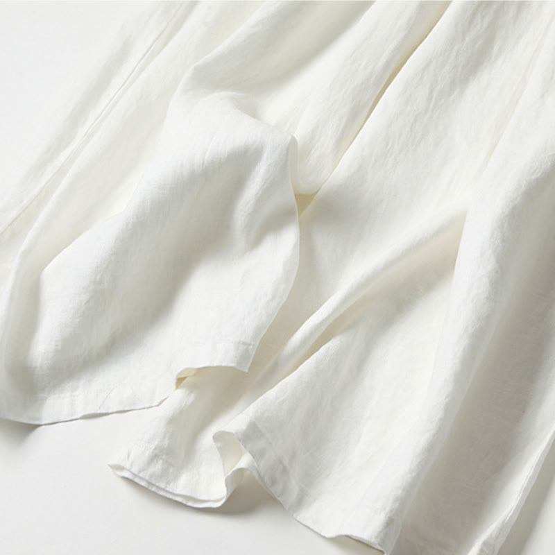 Women's Cotton Linen High Waisted Wide Leg Trousers with Pockets