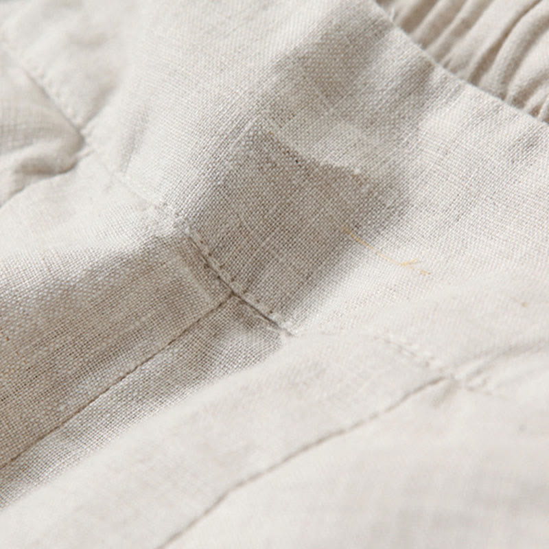 Women's Cotton Linen High Waisted Wide Leg Trousers with Pockets