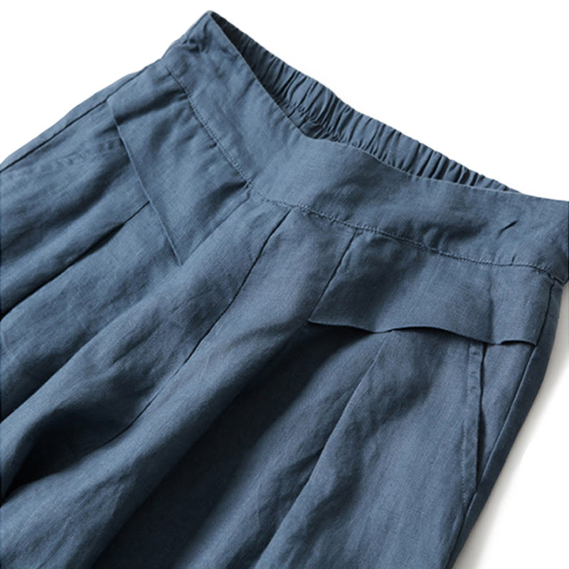 Women's Cotton Linen High Waisted Wide Leg Trousers with Pockets