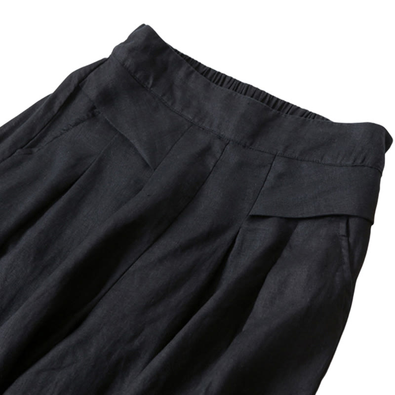 Women's Cotton Linen High Waisted Wide Leg Trousers with Pockets