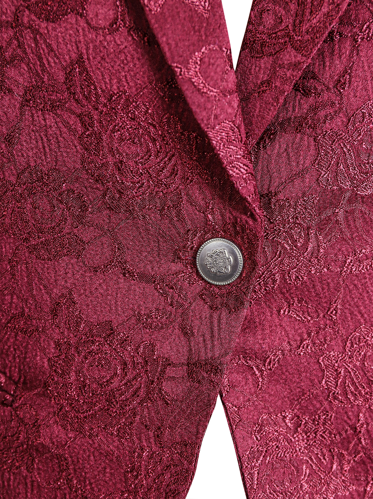 Women's Burgundy Floral Jacquard Single-Breasted Blazer