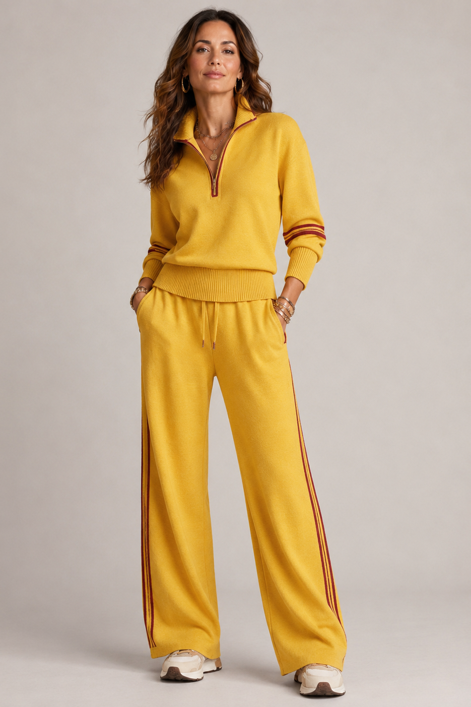Half-Zip Sweater Set - Yellow