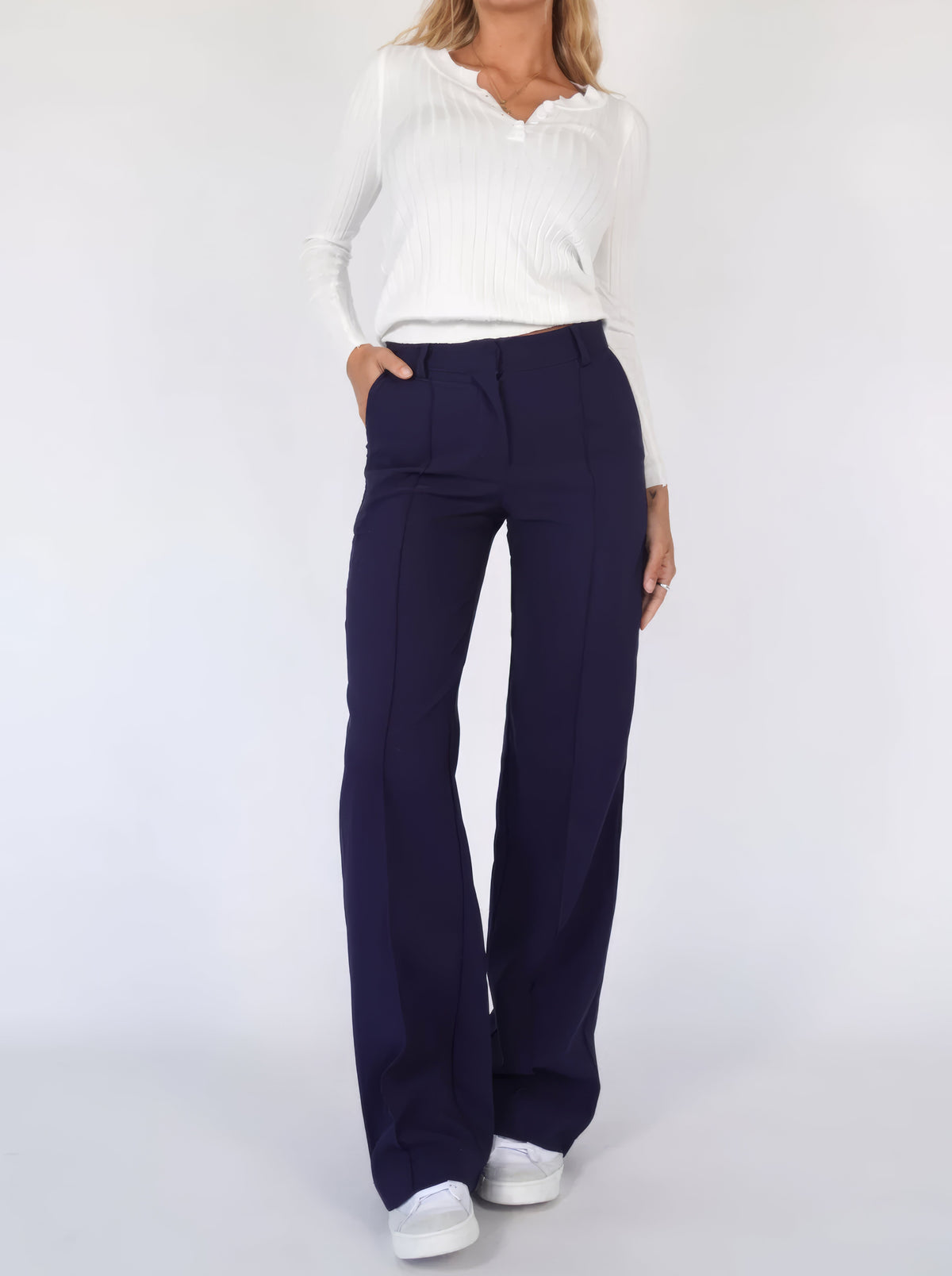 Women's Wide Leg Trousers with Relaxed Fit – Blue