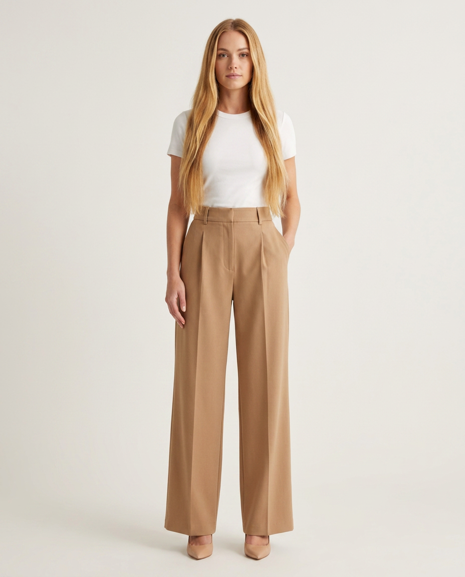 Women's High Waisted Wide Leg Trousers with Pleats