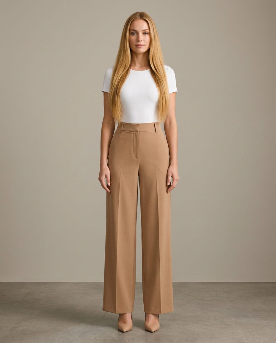 Women's High Waisted Wide Leg Trousers with Pleats – Camel