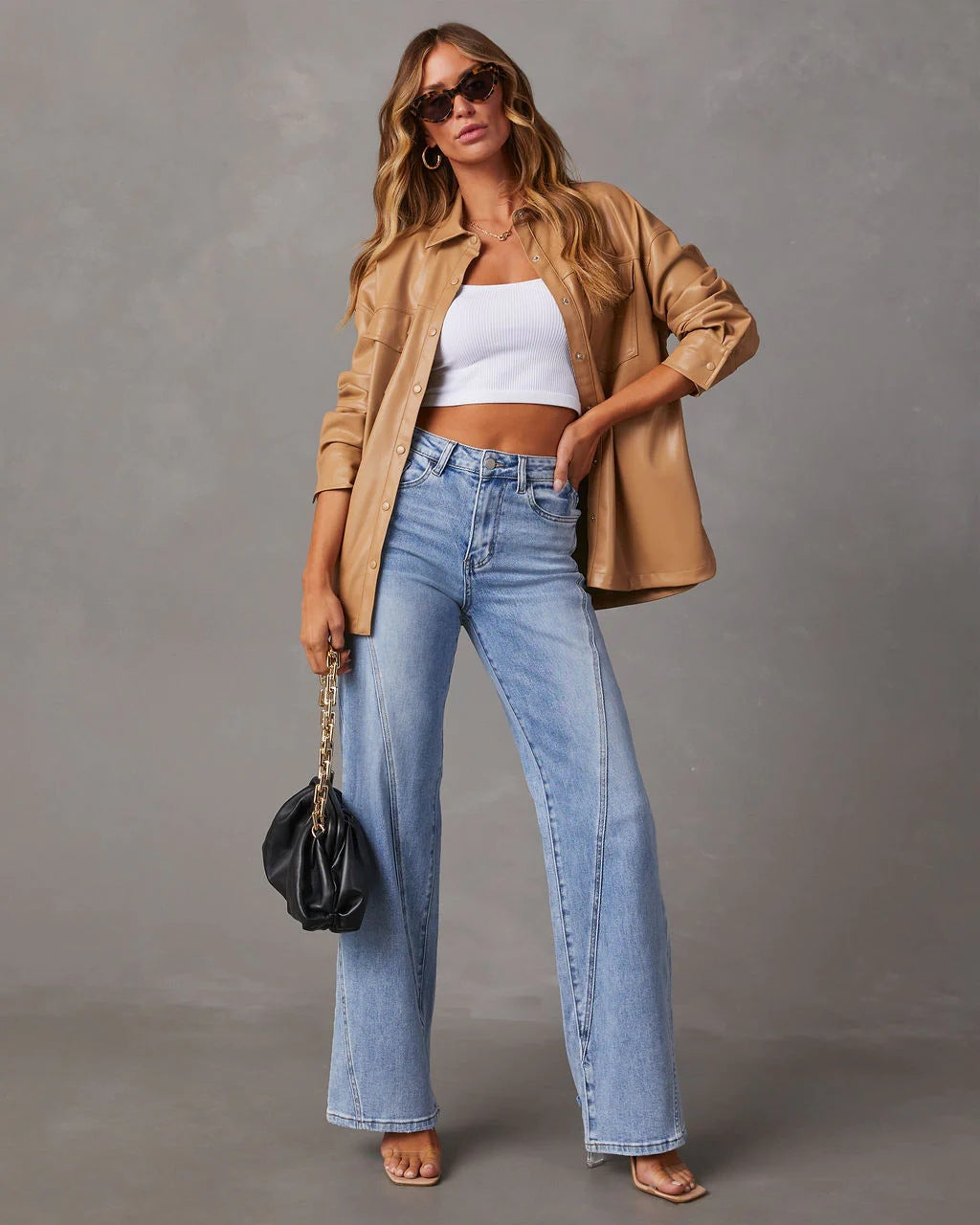 Women's High Waisted Straight Leg Jeans with Seam Details
