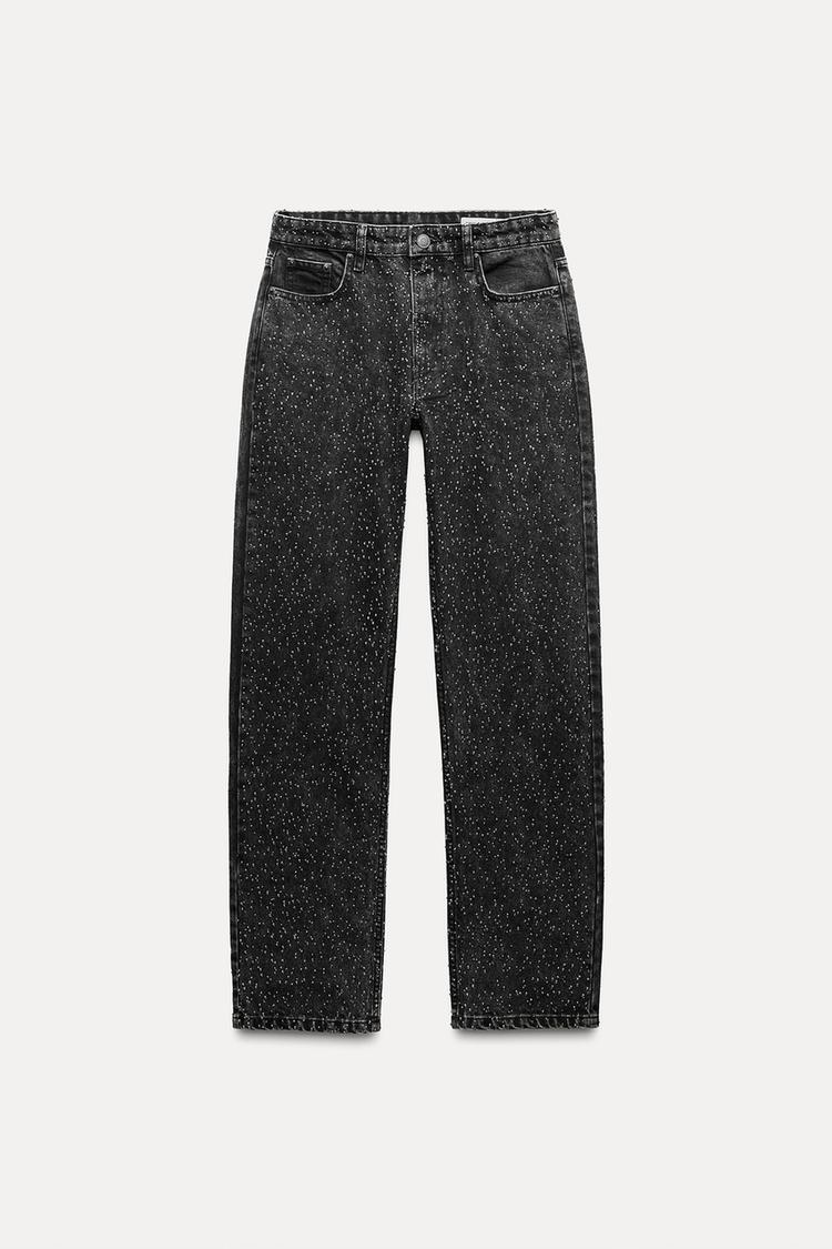 Women's High Waisted Wide Leg Glitter Jeans – Black