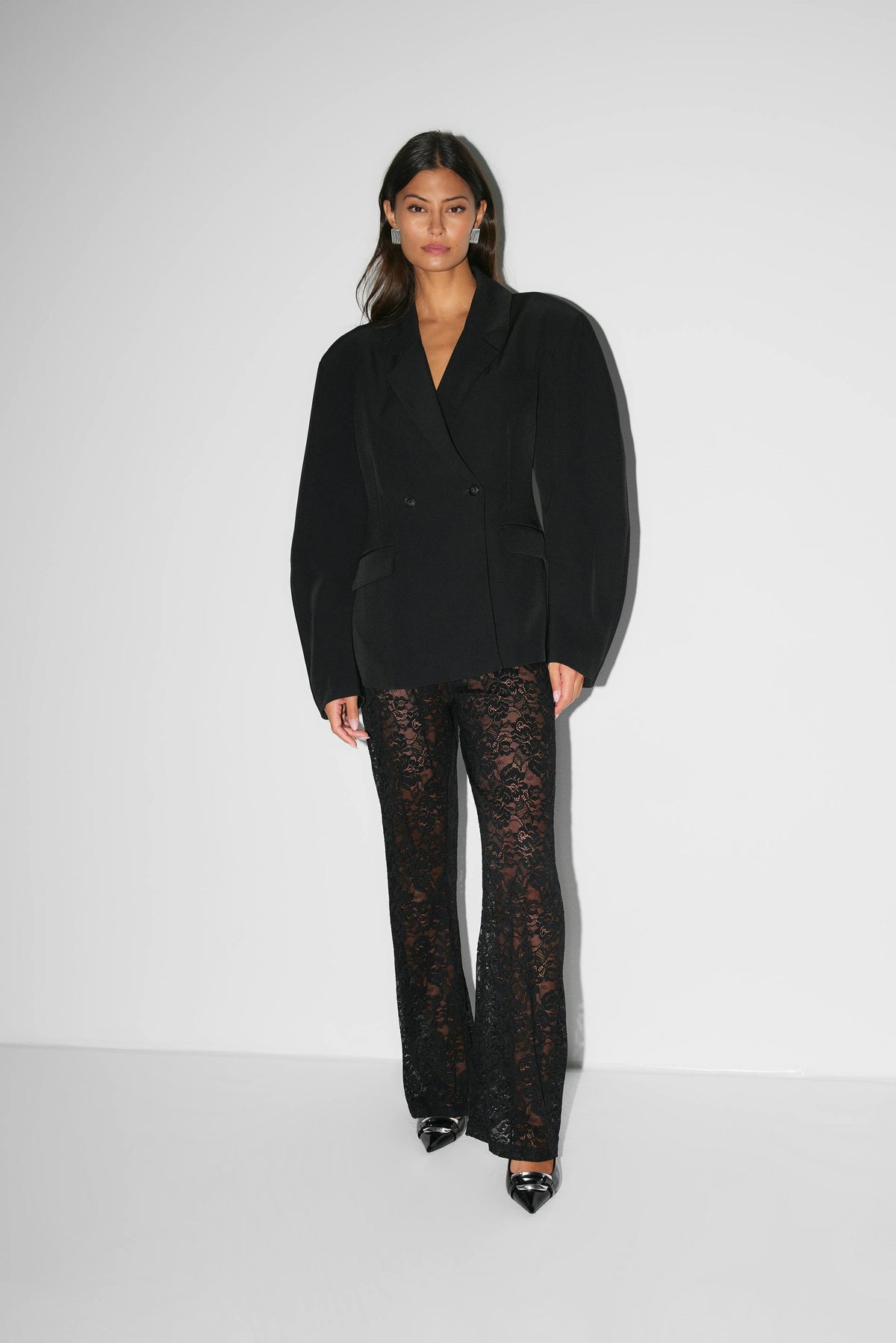 Women's High Waisted Lace Flare Trousers – Black