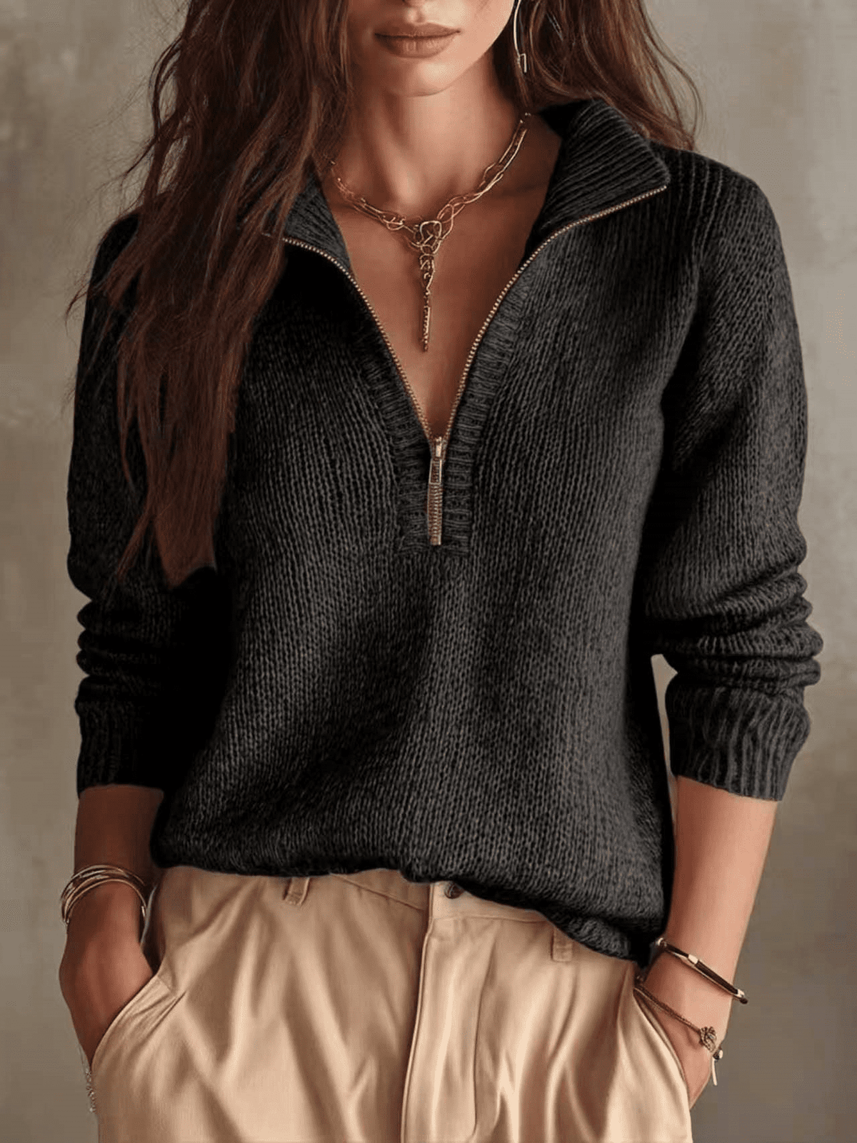 Women's Half Zip Jumper – Black
