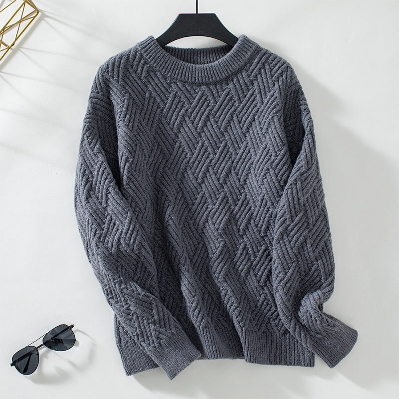 Women's Textured Knit Jumper with Round Neck – Dark Grey