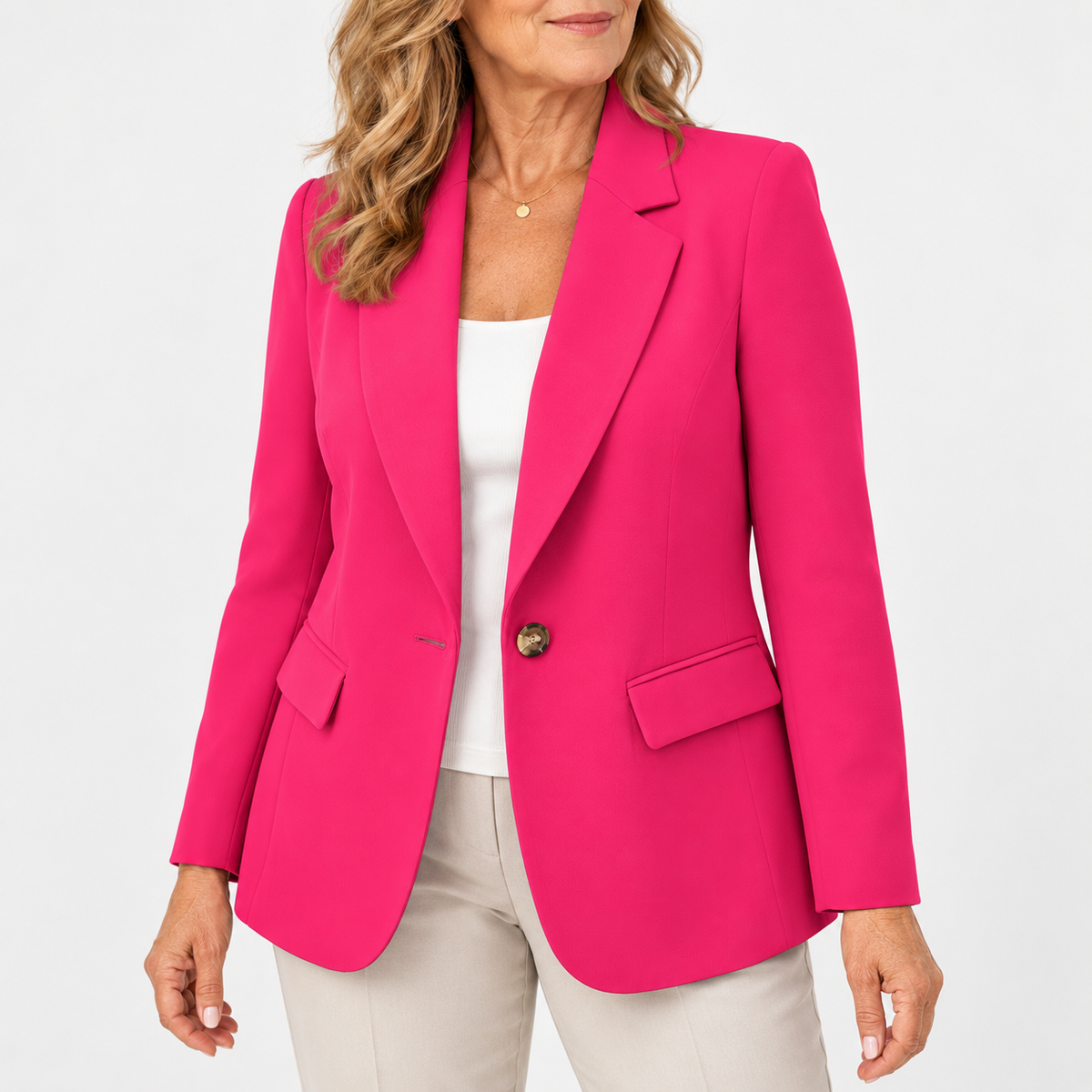 Women's Classic One-Button Tailored Blazer – Pink