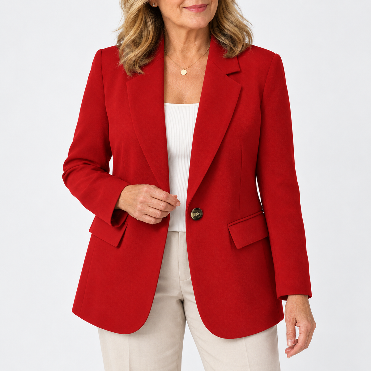 Women's Classic One-Button Tailored Blazer – Red