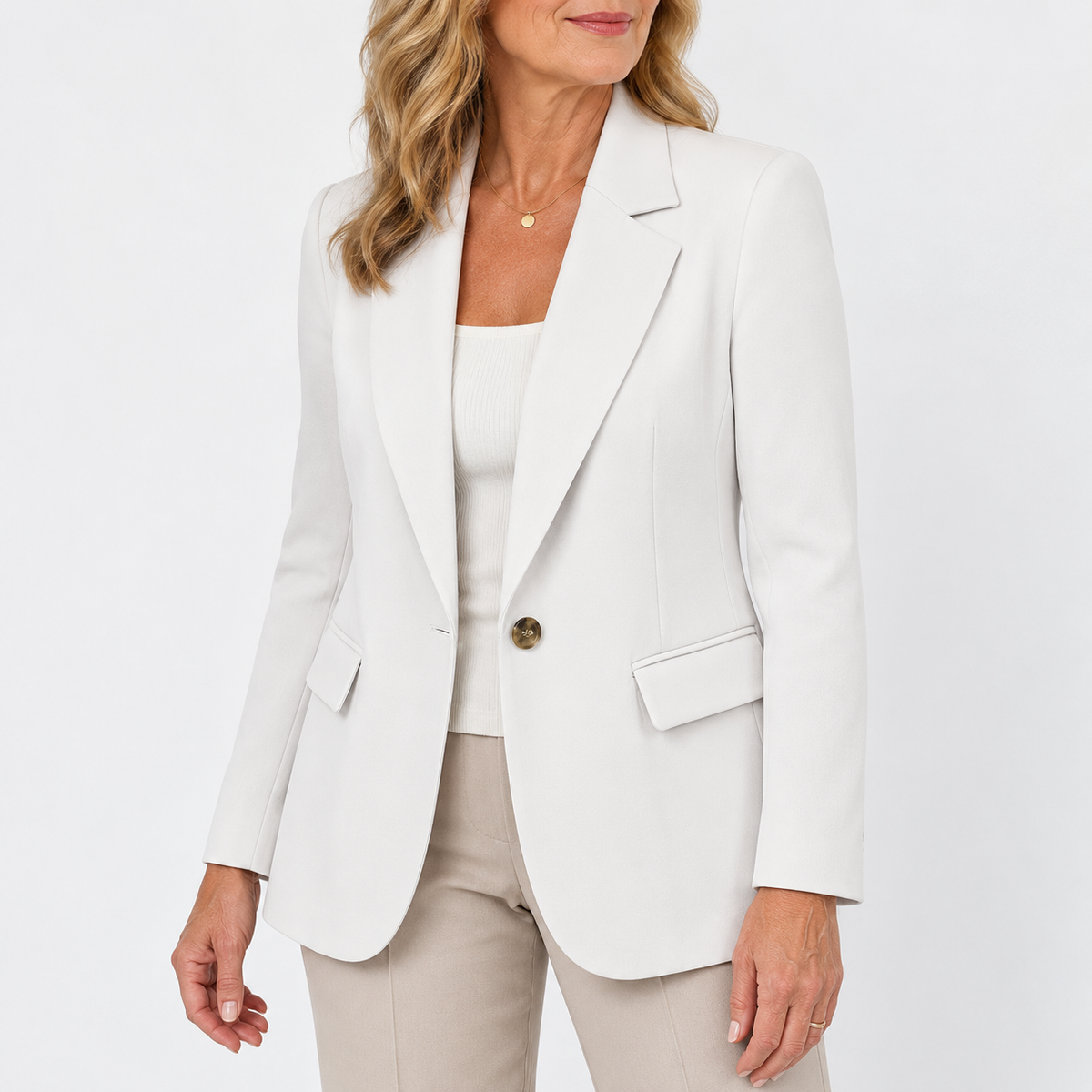 Women's Classic One-Button Tailored Blazer – White