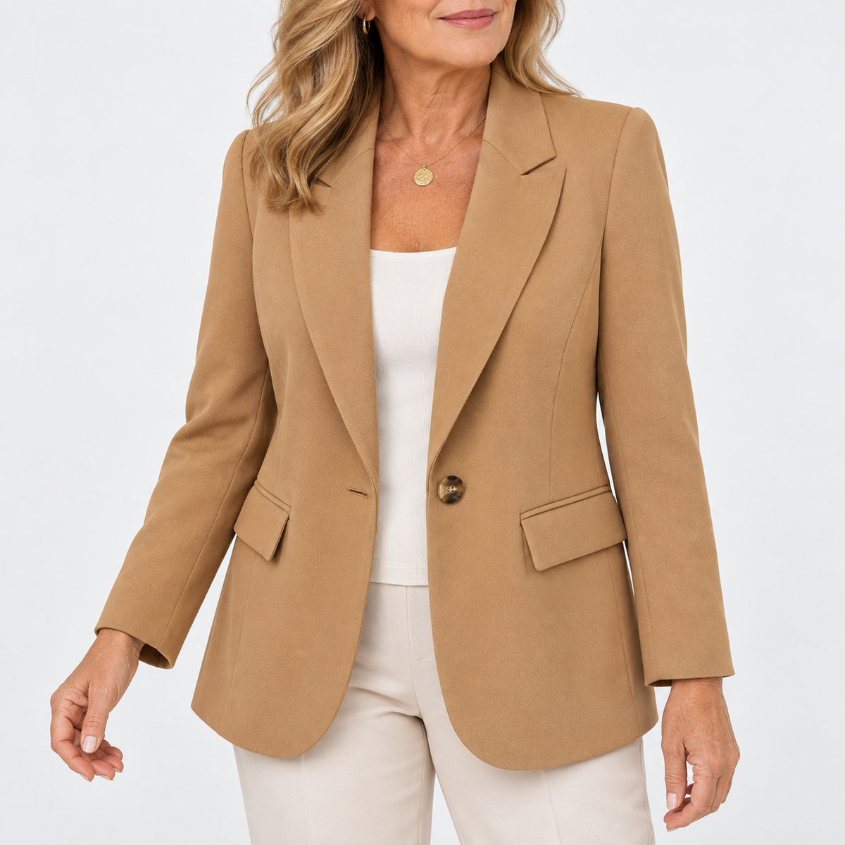 Women's Classic One-Button Tailored Blazer – Brown