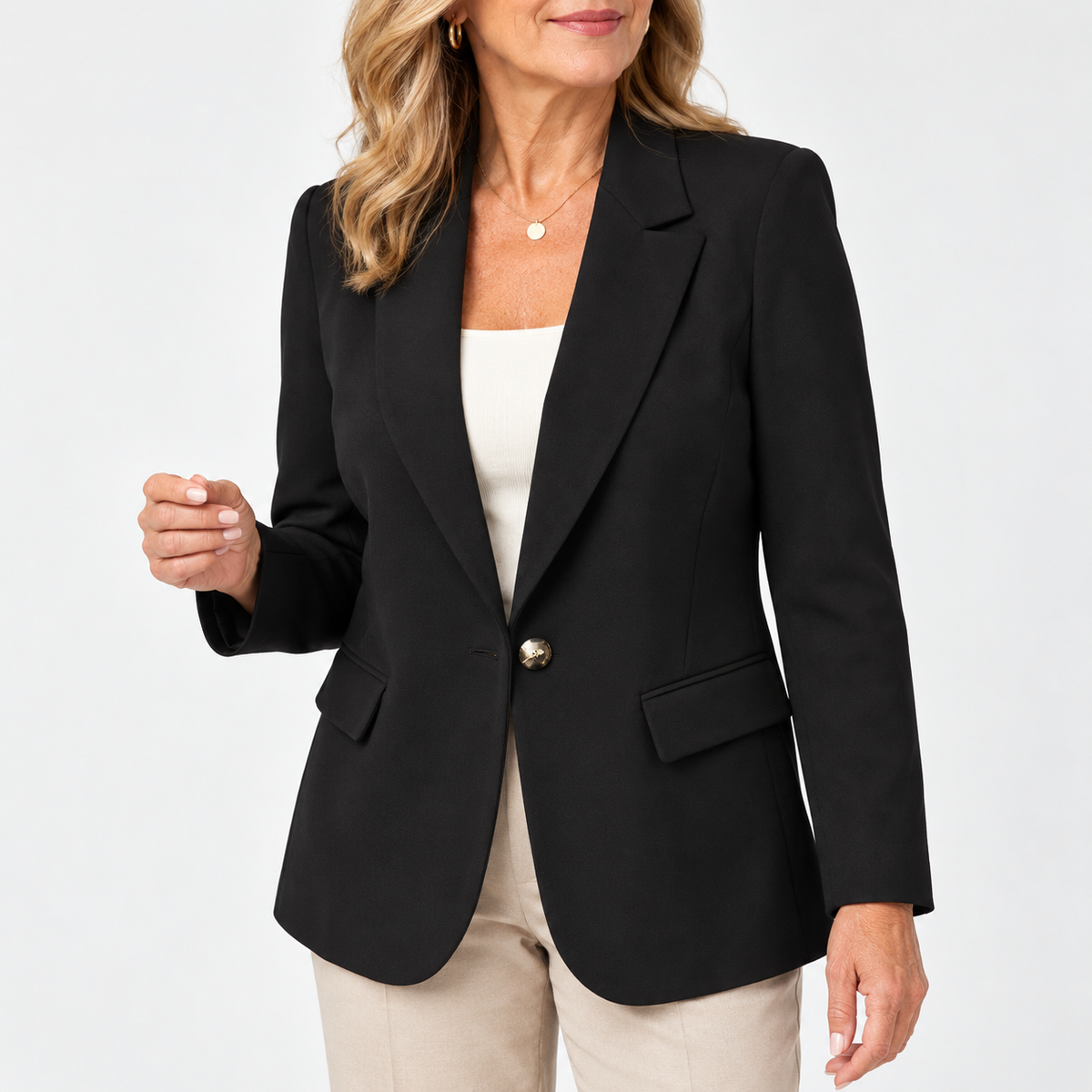 Women's Classic One-Button Tailored Blazer – Black
