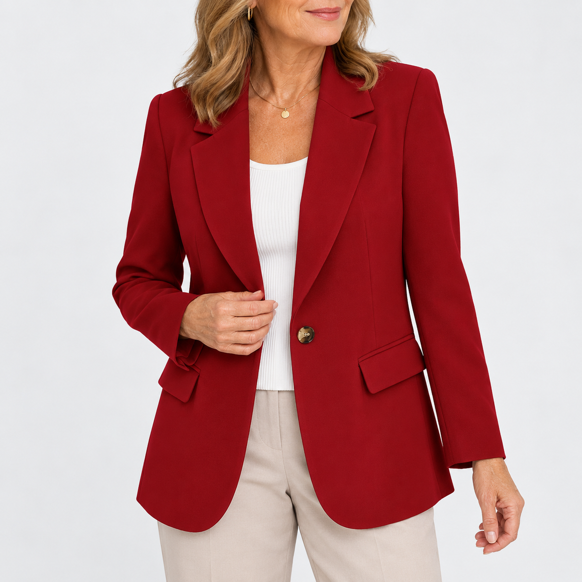 Women's Classic One-Button Tailored Blazer – Burgundy