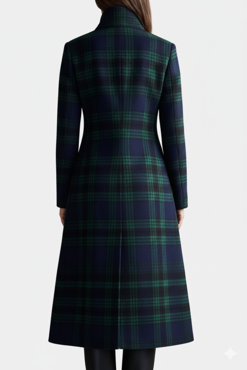 Tailored Plaid Coat with Stand Collar
